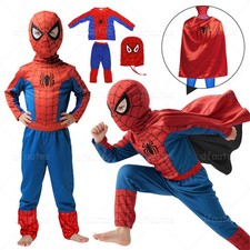 Kids SpiderMan Cosplay Costume Boys Spider-Man Clothes with Capes Cloaks 3-7Age