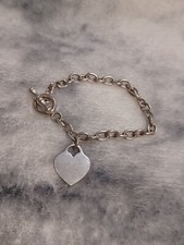 Solid Sterling Silver Cable Link Heart Bracelet Hallmarked Not Scrap