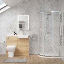 Complete 1000mm Oak Vanity WC Unit Chrome Offset Quad Shower Suite RH 1000x800
