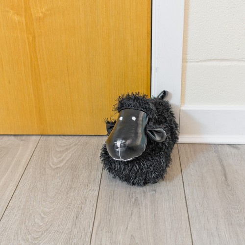 Black wooly sheep door stop - black,
