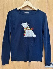 Women’s Navy Blue Christmas Jumper With Polar Bear Design, Size XS (6-8)