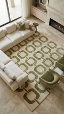 Green geometric hand tufted - green,