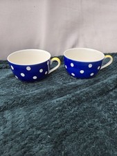 Whittard of Chelsea Mugs Blue And White Polka Dot Large Breakfast Cup and Saucer