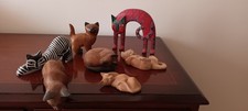 Selection of 7 wooden cats - 3 sleeping, 4 keeping watch - all loveable