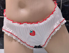 White Kawaii Style Girly Ruffle n Lace Trim Panties - Silky Satin Knickers M