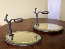 Antique Pair Oval Sorcerers Mirror Posy Holder 