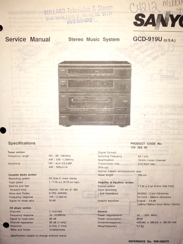 Sanyo gcd 919u stereo music - gcd-919u,