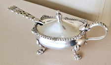 Beautiful Antique Silver Plated Mustard Pot Hinged Lid Blue Liner S.L Kingsway
