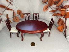 1:12 Scale Mahogany Oval Dining Table & 4 Chairs – Dollhouse Furniture Set