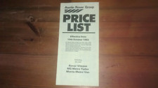AUSTIN ROVER PRICE LIST 1982