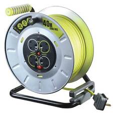 Extension Lead Reel 40m Cable 4 Gang - High Visibility Heavy Duty Mains Electric