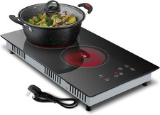 Ceramic Hob 2 Zones, Electric Plug in Hob 2 Burners- Black 