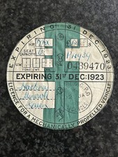 Rare Original Antique Vintage Motorcycle Car Tractor  Dec 1923 Tax Disc P4939