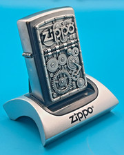 Genuine Brand New 20 ZIPPO Lighter INTRICATE COGS & GEARS Emblem Satin Chrome