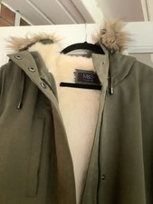 M&S Collection Ladies Hooded Coat In Green, Fur Lined, Removable Hood Size 18