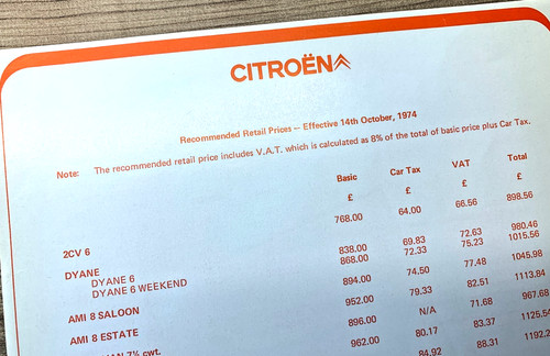 Citroen range price list 1970s - citroen,