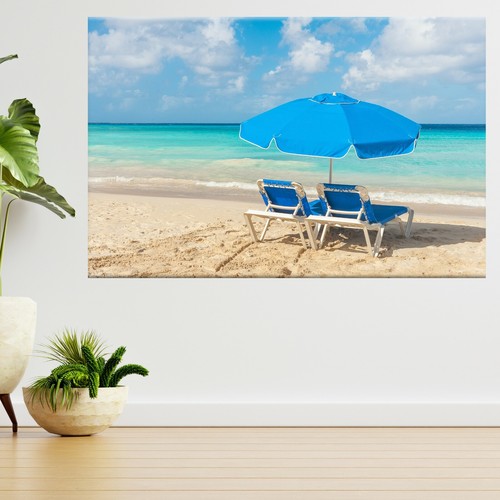 Sunbeds umbrella on sandy - sunbeds,