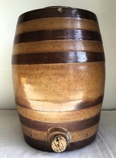 Antique Striped Glazed Stoneware Beer / Drinks Barrel.