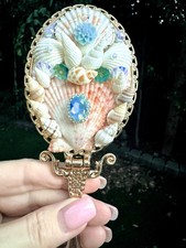 Handmade Hollywood Forever Seashell Mirror - Crystal Sparkle Design - Blue Green