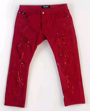 Red Destroyed Jeans Splattered