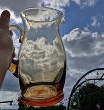 Vintage Tall Hand Blown Amber Glass Jug Pitcher-Heavy-Polished Pontil Mark
