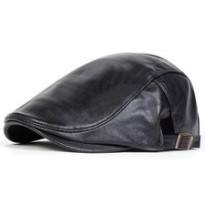 Vintage Men Beret Hat Leather Flat Cap Male Adjustable Gatsby Retro Beret Caps.