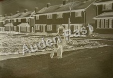 Antique Glass Negative Slide Photo Child Standing Outdoors By Terraced Houses