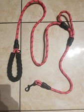 Thick rope Dog Lead with two foam padded handles, pink and black