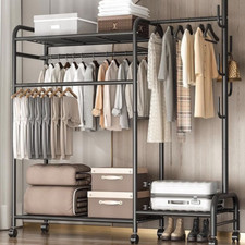 Heavy Duty Double Clothing Rail Stand Open Wardrobe Organizer Shelf