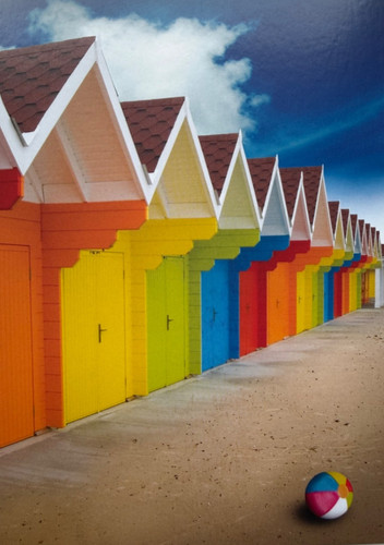 Beach huts art - huts, postcard,