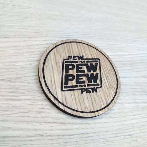 Laser cut wooden coaster - ., pew