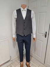 Men's Charcoal Grey 5-Button Waistcoat 44R Classic Fit Wool Blend Skopes Style