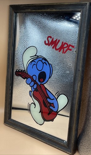Vintage smurf framed mirror - smurf,