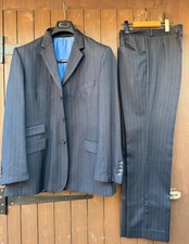 Adam Shener 60s Three Button Blue Stripe Mod Suit 42 35x32 Skinhead VTG Tonic