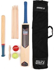 Childrens Medium Size 5 Cricket Set Wooden Bat Ball Stumps Bails Garden Beach