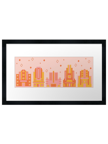 Art deco buildings framed wall - art,