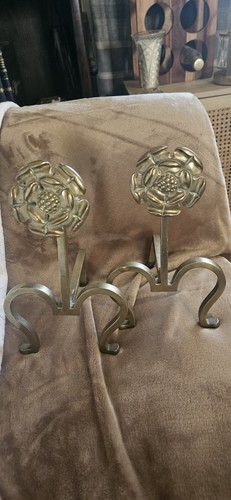 Pair vintage brass fire - brass,