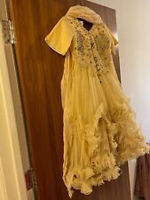 Girls Asian dress frock Pakistani Indian yellow and golden salwar kameez