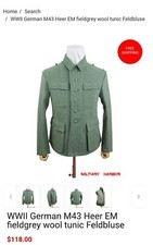 German WW2 Heer M43 EM Fieldgrey Wool Tunic Feldbluse - Military Harbor - Repro