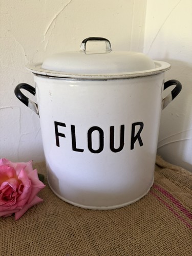 Vintage enamel flour bin - vintage,