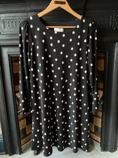 WALLIS Black & Cream spotted shift dress Size 16 petite. Excellent condition