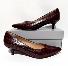 VIONIC KIT JOSIE CROC WINE LEATHER COURT SHOES KITTEN HEELS RRP £100 ORTHOTIC
