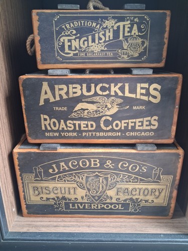 Three wooden storage boxes - wooden,