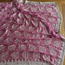 Pink Sheer Embroidered Saree/5 Metres Dressmaking/Craft Fabric & One Free Item
