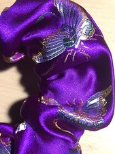 Handmade Hair Scrunchie Butterflies, Purple Silky Chinese Woven Fabric