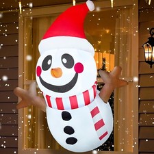 JOIEDOMI 3.5 FT Tall Christmas Inflatable Snowman Broke Out from Window Blow Up.