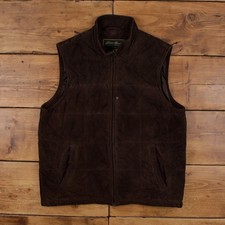 Vintage Eddie Bauer Leather Gilet L Puffer Vest Suede Brown