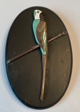 SMALL VINTAGE ITALIAN PETRA DURA RAISED PARROT PLAQUE