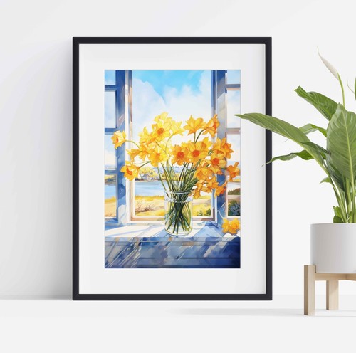 Daffodil flowers glass vase - in,