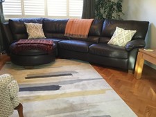 Natuzzi Italian Brown Leather Corner Sofa & Stool - Excellent Condition